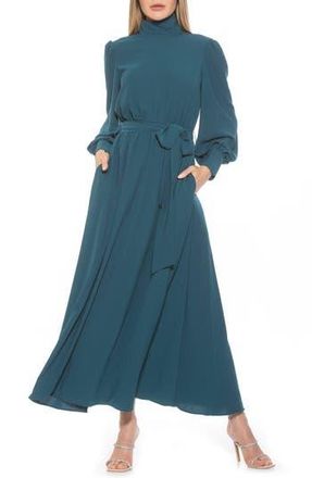 Alexia Admor Saliah Mockneck Blouson Sleeve Dress in Teal at Nordstrom Rack, Size 10