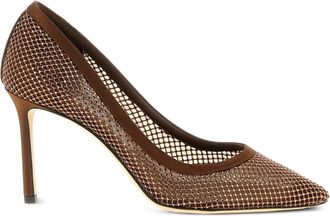Jimmy Choo London Brown Romy 85 Mesh Pointed Pumps