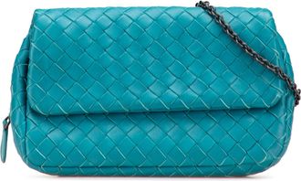 Bottega Veneta Pre-owned Womens Woven Shoulder Bag Chain Strap - Marine Leather - One Size