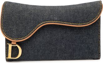 Dior Womens Pre-owned Denim Saddle Trifold Continental Wallet - Dark Grey Textile - One Size