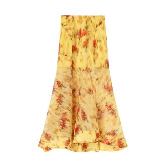 Ganni Maxi Skirts, female, Yellow, Size: XS Printed Shibori Organza Skirt