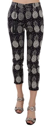 Dolce & Gabbana Womens Pineapple Print Cropped Trousers - Black