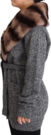 Dolce & Gabbana Womens Gray Cardigan Fur Coat Cashmere Jacket Clothing