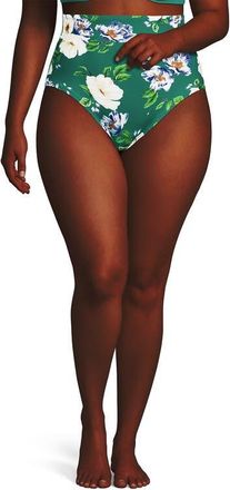 Lands End Slender Separates Ultra High Waisted Bikini Swim Bottoms in Island Emerald Petunia Floral at Nordstrom, Size 18W