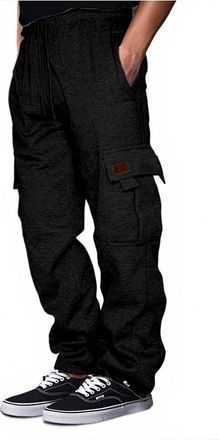 Generic Baggy Fleece Cargo Joggers for Men Uncuffed Combat Joggers Trousers Straight Leg Oversized Jogging Bottoms Loose Fit Open Hem Tracksuit Bottoms Winter