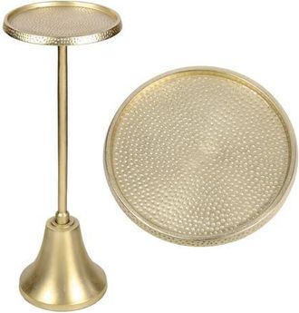Jonathan Y Designs Irida 24 Art Deco Designer Pedestal Drink Table and Decorative End Table with Hammered Round Top and Bell Base in Antique Gold at