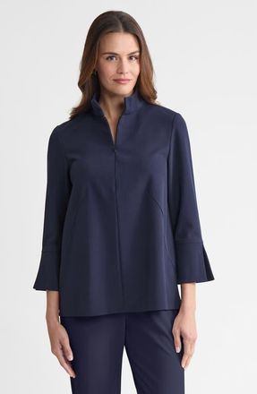Ming Wang Stretch Deco Crepe Zip Front Pullover Blouse in Indigo at Nordstrom, Size Xx-Small Short