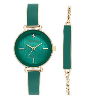 Anne Klein Quartz Green Mother of Pearl Dial Ladies Watch and Bracelet Set AK/3620GNST