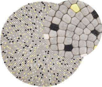 Beliani Alfombra De Bolas De Fieltro De Lana Gris Claro Tejida A Mano &Oslash; 140 Cm Redonda Penek