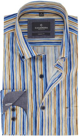 Casamoda Casa Moda overhemd button-down collar gestreept blauw wijde fit