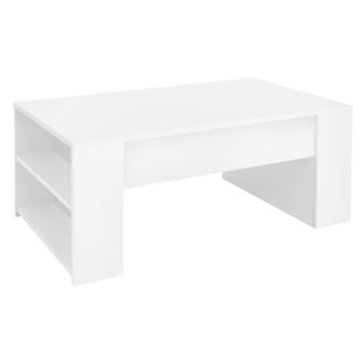 ML Design Ml-design Mesa De Centro Blanca 100x60x42 Cm Aglomerado Revestido Mesita De Caf&eacute; Rectangular Moderna Mueble Auxiliar Vers&aacute;til Con 2 Compartimentos Lat
