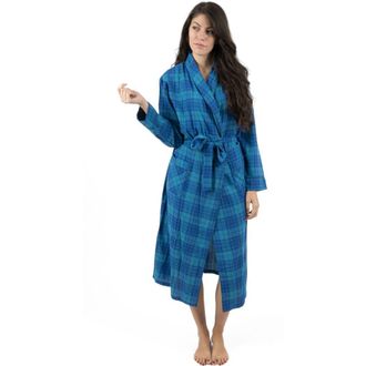 Leveret Womens Flannel Robe, 100% Cotton in Plaid Blue & Navy at Nordstrom, Size Small