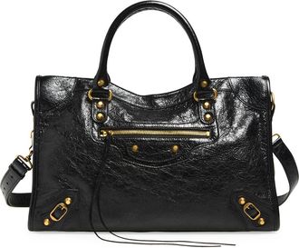 Balenciaga Medium Le City Crinkled Leather Tote in 1000 Black at Nordstrom