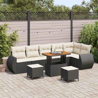 vidaXL Vidaxl - Conjunto De Sof&aacute; De Jard&iacute;n 9 Pcs Negro Y Crema 90 X 55 X 71 Cm