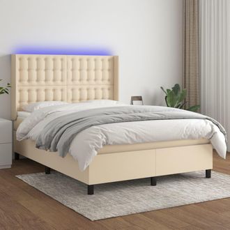 vidaXL Vidaxl - Cama Box Spring Colch&oacute;n Y Luces Led Tela Crema 140x190 Cm