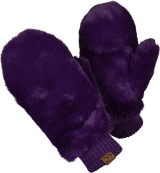 C.C Womens Faux Fur Wrist Length Fingerless Sherpa Lined Convertible Mittens Gloves, Purple, One Size