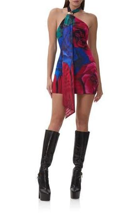 AFRM Brylee Halter Neck Minidress in Multi Blur Rose at Nordstrom Rack, Size X-Large