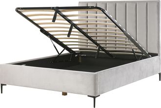 Beliani Beliani - Cama En Terciopelo Gris Claro 160 X 200 Cm Con Almacenamiento Cabecero Acolchado Patas De Metal Negro Sezanne