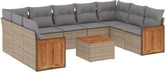 vidaXL Juego De Sof&aacute;s Jard&iacute;n Con Cojines Beige 10 Pzas Rat&aacute;n Sint&eacute;tico Vidaxl