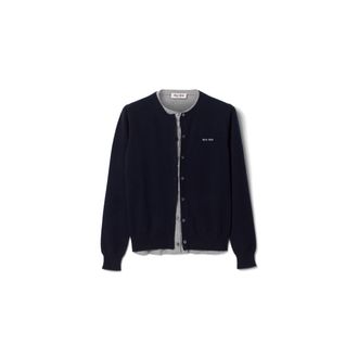 Miu Miu Cashmere And Jersey Cardigan, Woman, Navy, Size 38