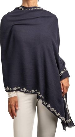 Janavi Pearl Flowers Shawl In Black