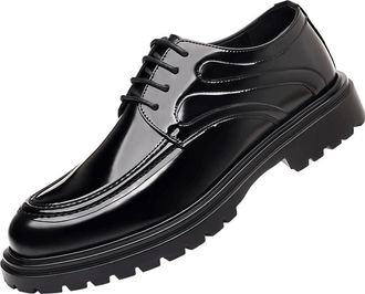 Generic Mens Shiny Leather Dress Shoes Low Cut Comfortable Height Increasing Oxford for Business Casual Wedding Groom and Daily Versatile Wear(Black,7.5)