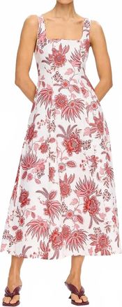 Kivari Bailey Midi Dress In Ivory W/ Red Florals