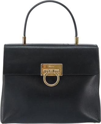 Ferragamo Gancini Convertible Top Handle Leather Black Leather Handbag (Pre-Owned)