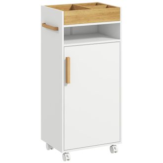 OEM Armario De Ba&ntilde;o Moderno Con Estantes Ajustables Armario Bandeja Extra&iacute;ble Y Ruedas 40x30x88 Cm Blanco Y Roble