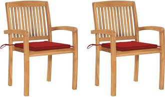 vidaXL Sillas De Jard&iacute;n 2 Uds Con Cojines Madera Maciza De Teca Rojo Vidaxl