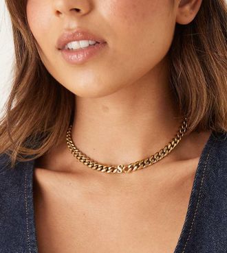 Abbott Lyon Collarino spesso in acciaio inossidabile resistente allacqua placcato oro 18 k con iniziale S