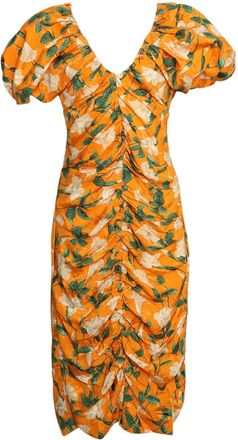 Agua Bendita floral-print ruched dress - women - Viscose - L - Orange