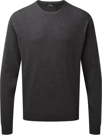 Premier Heren gebreid katoenen crew neck sweatshirt (Houtskool)