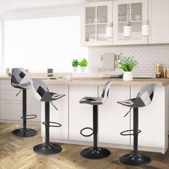 IDMarket Lote de 4 taburetes de bar karl patchwork negro, gris y blanco con patas negras