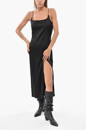 Jacquemus Satin Slip Dress with Gold-Effect Logo Detail Jacquemus