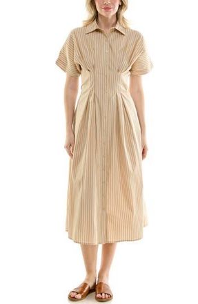 Nicole Miller Pintuck Waist Midi Shirtdress in Mocha /White at Nordstrom Rack, Size 16