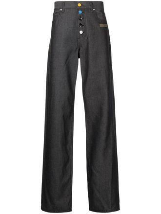 Off-white slogan-print denim jeans - men - Polyester/Cotton - 31 - Black