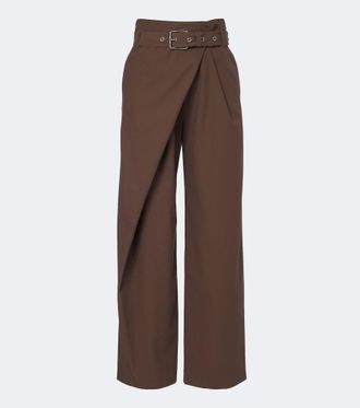 Loewe Belted draped cotton wide-leg pants
