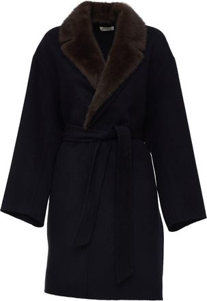 P.A.R.O.S.H. Double-Breasted Removable Fur Collar Wool Coat