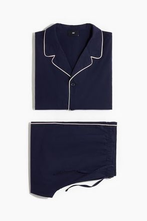 H&M Cotton Pyjama Shirt And Bottoms in Navy Blue at Nordstrom, Size X-Large