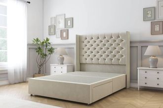 Sloomy Dior Plush Divan Bed Base 2 Drawers - 54 Wingback Headboard in Cream | Size: King