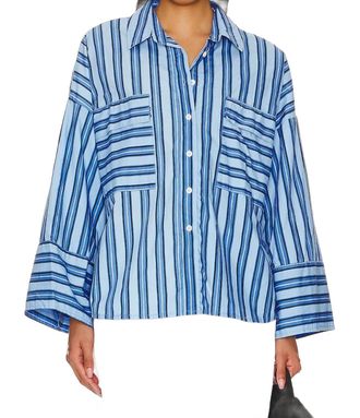 Faithfull The Brand Tasha Button Up Shirt In Akaia Stripe Blue