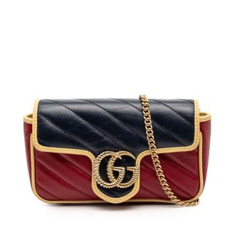 Gucci Tweedehands Super Mini Gg Marmont Tricolor Matelass&eacute; Leer Torchon Flap Crossbody