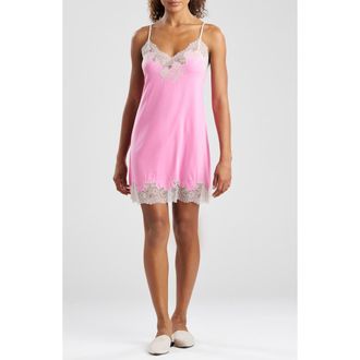 Natori Enchant Lace Trim Satin Chemise in Tulip W/Ashen Lace at Nordstrom, Size X-Large