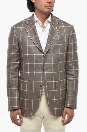 Corneliani CIRCLE Blazer Sfoderato in Misto Cotone con Motivo Windowpane Corneliani