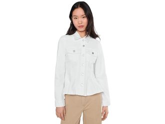 Liverpool L.A. Fit And Flare Denim Trucker Jacket Womens Jacket Bright White : LG, Cotton/Denim/Elastane