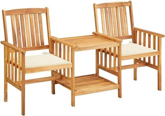 vidaXL Sillas Y Mesa De T&eacute; De Jard&iacute;n Con Cojines Madera Maciza Acacia Vidaxl
