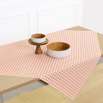 Solino Home Linen Table Throw 52 x 52 Inch for Dining Table, Holiday and Everyday Table Decor - Gingham Check in Apricot at Nordstrom, Size Medium