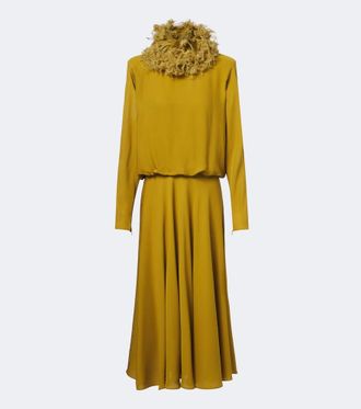 Valentino Abito midi in georgette di seta con piume
