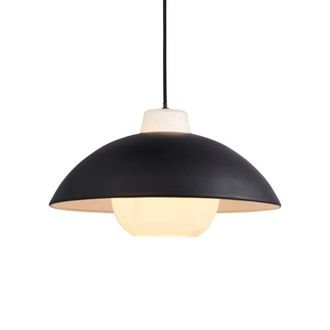 Loops Matt Black & White Monochrome Domed Ceiling Pendant Light - Glass Inner Shade